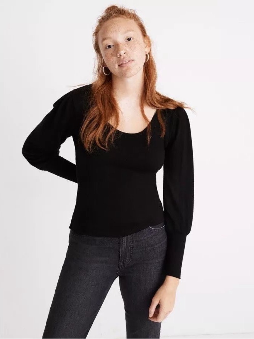 Madewell Puff-Sleeve Scoopneck Top